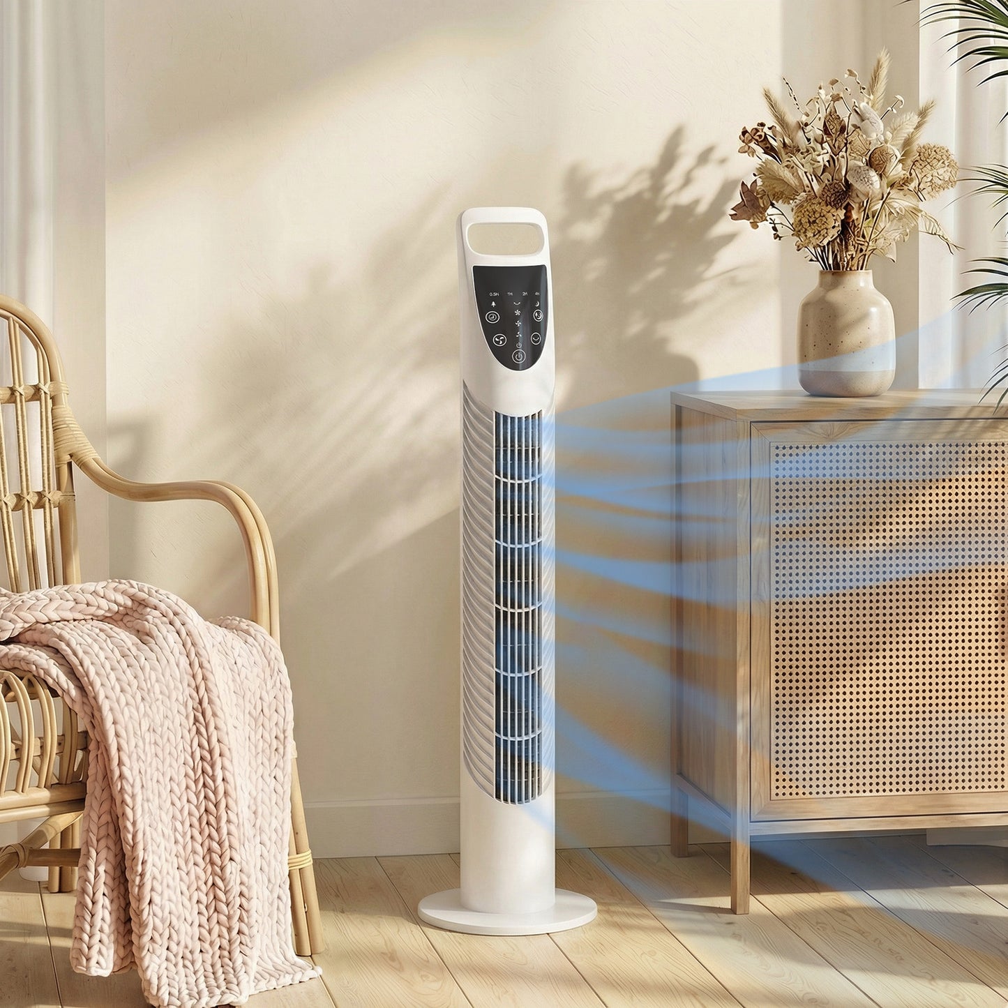 78.5cm Oscillation Tower Fan with Remote Control 3-Speed Wind White