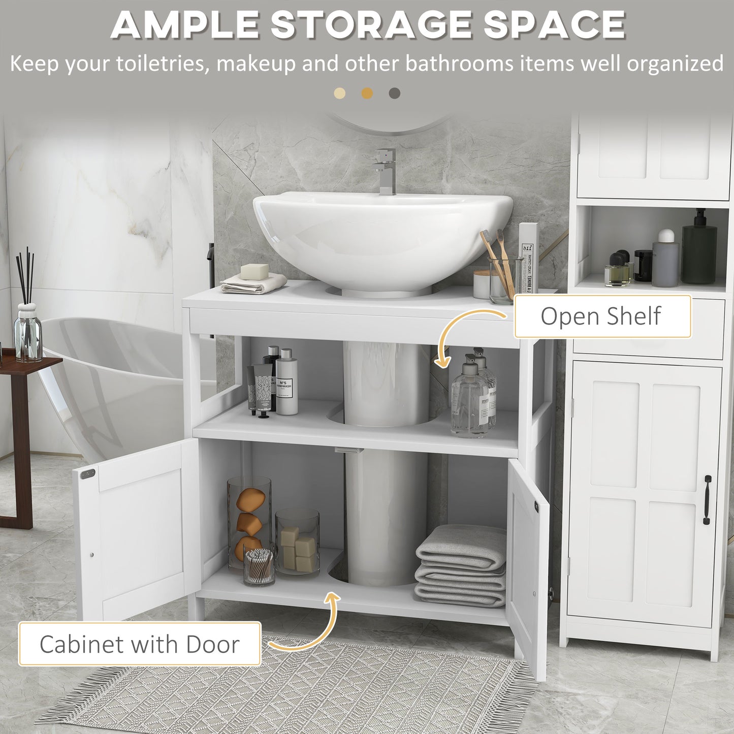 Bathroom Pedestal Under Sink Cabinet with Storage Shelves, Door, White
