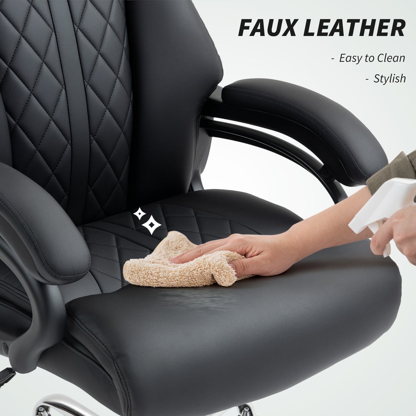 PU Leather Office Chair with Spring Padding, Swivel Wheels, Black