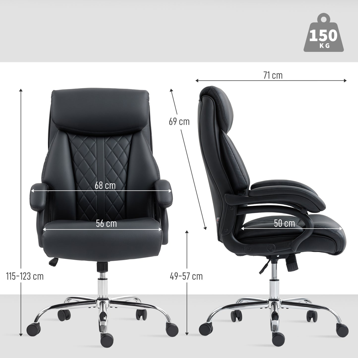 PU Leather Office Chair with Spring Padding, Swivel Wheels, Black