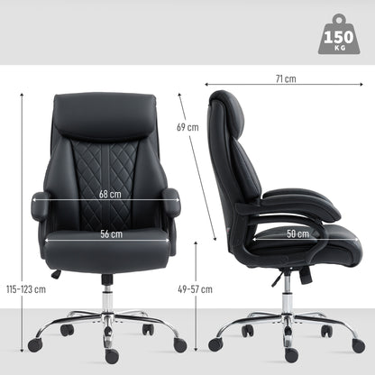 PU Leather Office Chair with Spring Padding, Swivel Wheels, Black