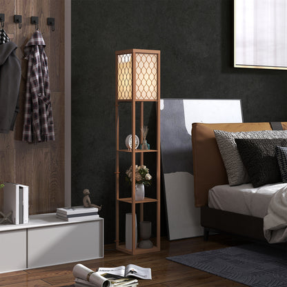 Modern Floor Lamp Light with 3 Shelves Fabric Lampshade Natural