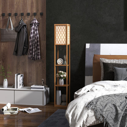 Modern Floor Lamp Light with 3 Shelves Fabric Lampshade Natural