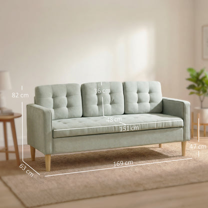 Modern 3 Seater Sofa with Hidden Storage and Rubber Wood Legs