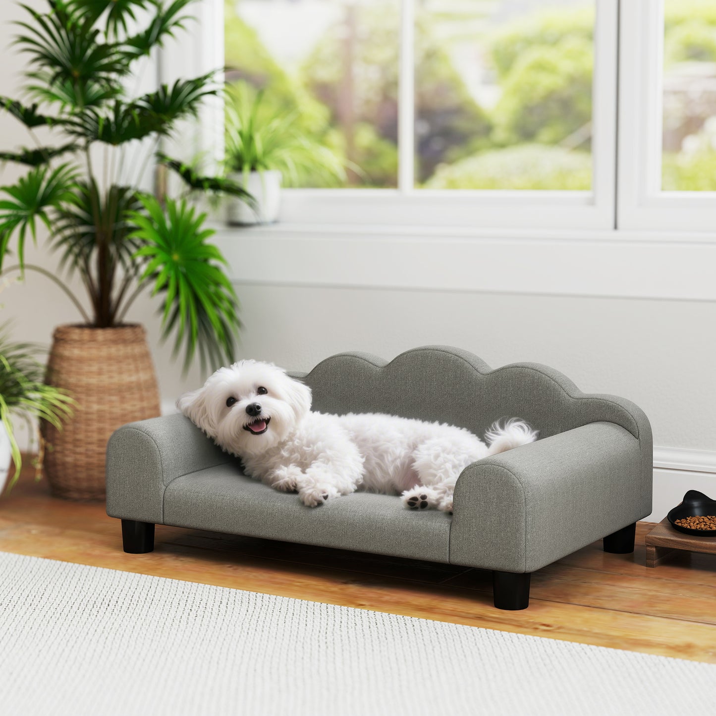Dog Sofa Bed, Cat Sofa with Backrest, Armrest, for Small Dogs, Grey