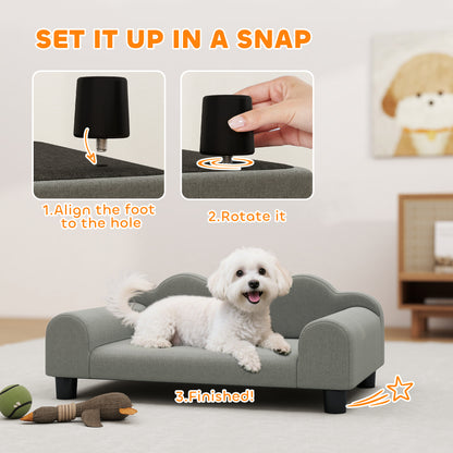 Dog Sofa Bed, Cat Sofa with Backrest, Armrest, for Small Dogs, Grey