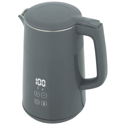 Electric Kettle, 1.7L Fast Boil 3kW Water Kettle with UK Strix Thermostat, LED Display, Keep Warm Function, Auto Shut-off and Boil-Dry Protection, Grey