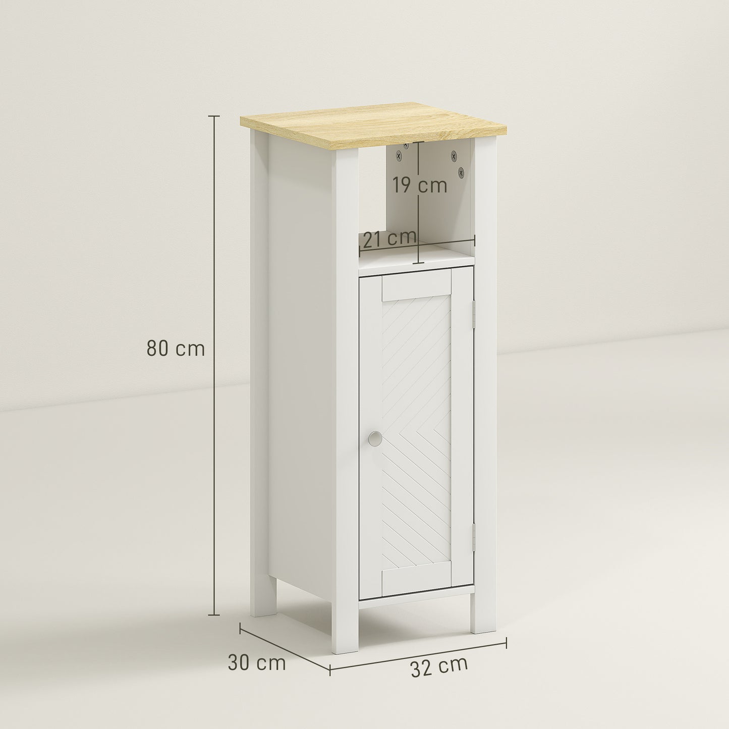 Narrow Bathroom Storage Cabinet with Open Shelf, White