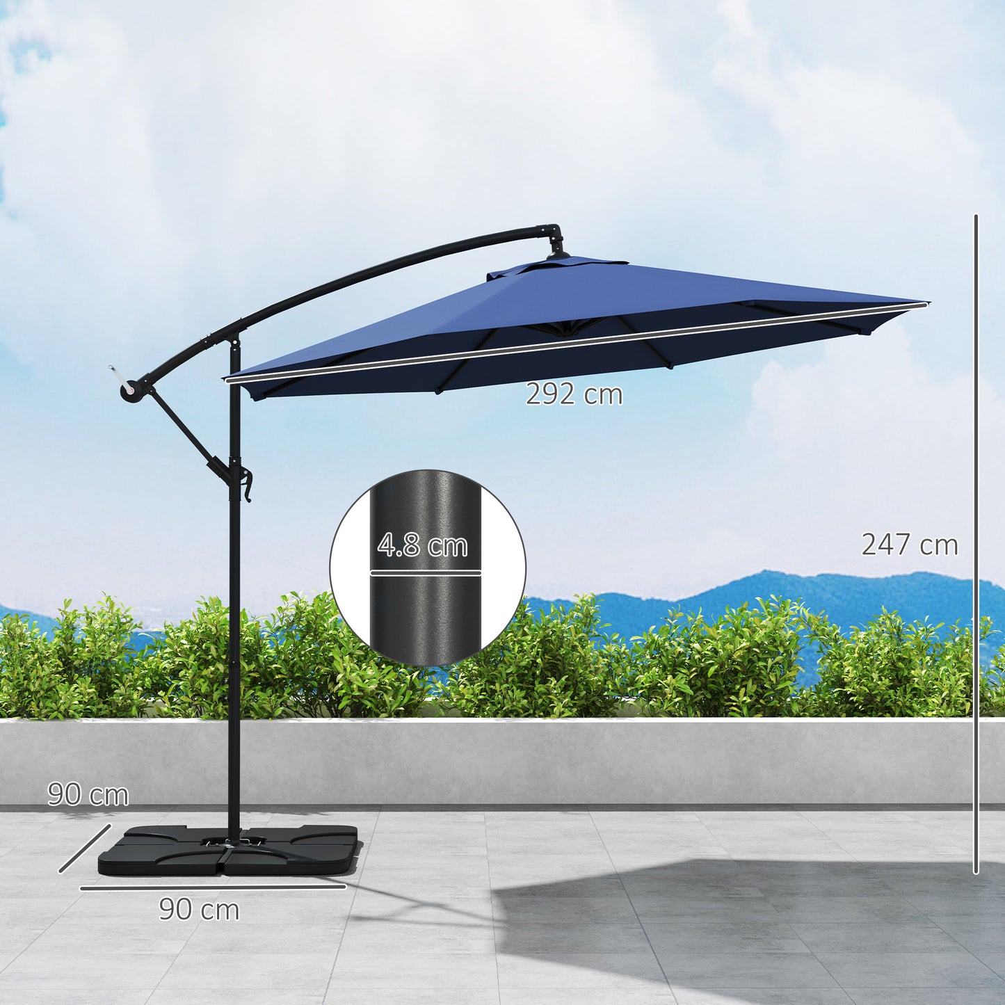 3(m) Banana Parasol Cantilever Umbrella Garden w/ Base Weights