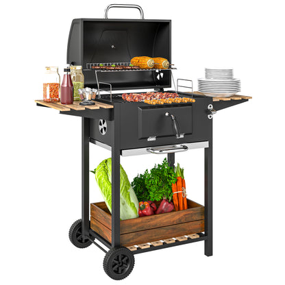 Charcoal BBQ Grill with Warming Rack 3 Shelves Temperature Gauge
