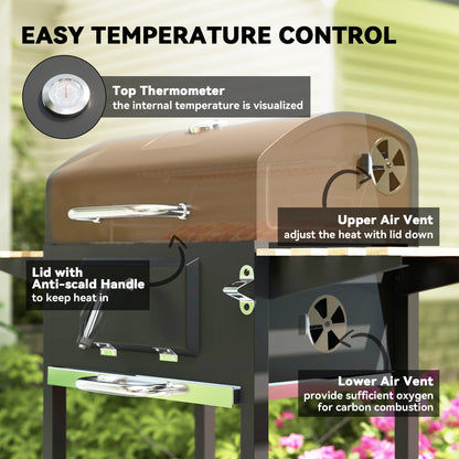 Charcoal BBQ Grill with Warming Rack 3 Shelves Temperature Gauge