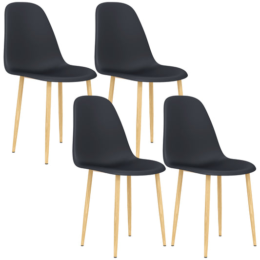 Dining Chairs Set of 4 w/ Curved Back, Steel Legs, Black