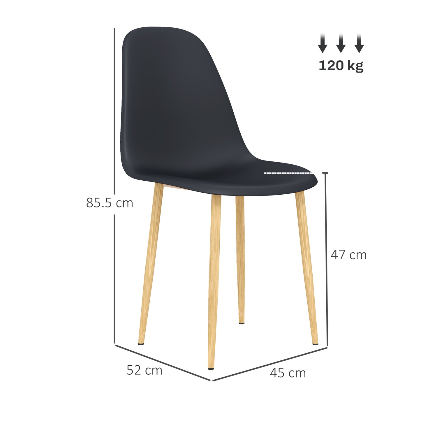 Dining Chairs Set of 4 w/ Curved Back, Steel Legs, Black