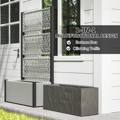 Garden Planter Box with Trellis, Rattan Raised Bed, Mixed-grey