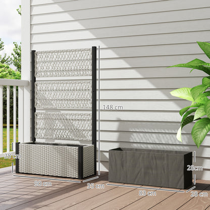 Garden Planter Box with Trellis, Rattan Raised Bed, Mixed-grey