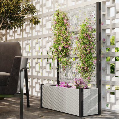 Garden Planter Box with Trellis, Rattan Raised Bed, Mixed-grey