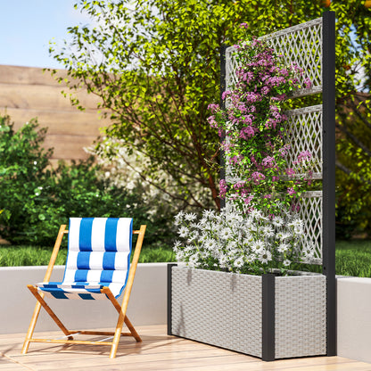 Garden Planter Box with Trellis, Rattan Raised Bed, Mixed-grey