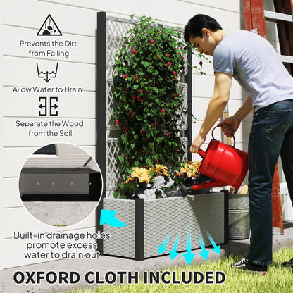 Garden Planter Box with Trellis, Rattan Raised Bed, Mixed-grey