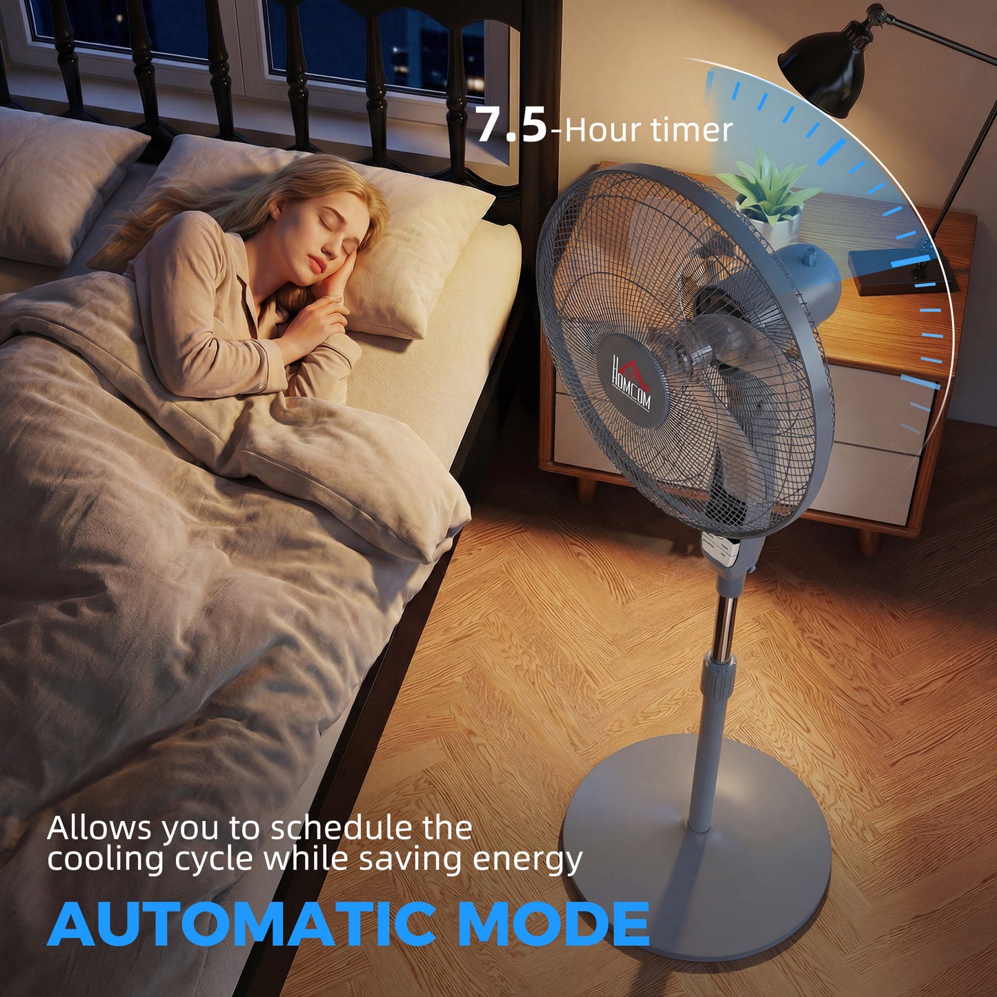 16" Oscillation Cooling Fan with Remote Adjustable Height Grey