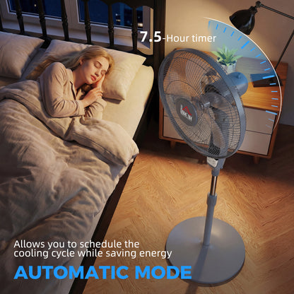 16" Oscillation Cooling Fan with Remote Adjustable Height Grey