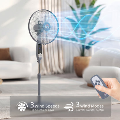 16" Oscillation Cooling Fan with Remote Adjustable Height Grey