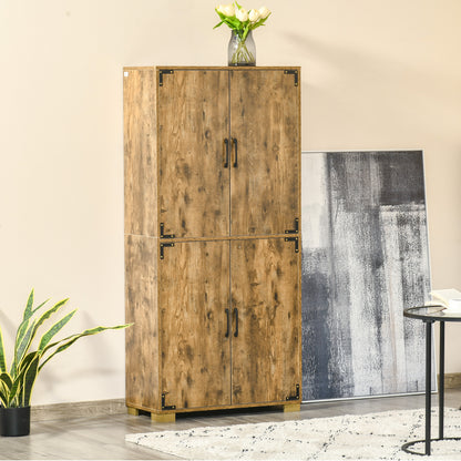 Farmhouse 4-Door Cabinet with Storage Shelves for Bedroom Rustic Wood