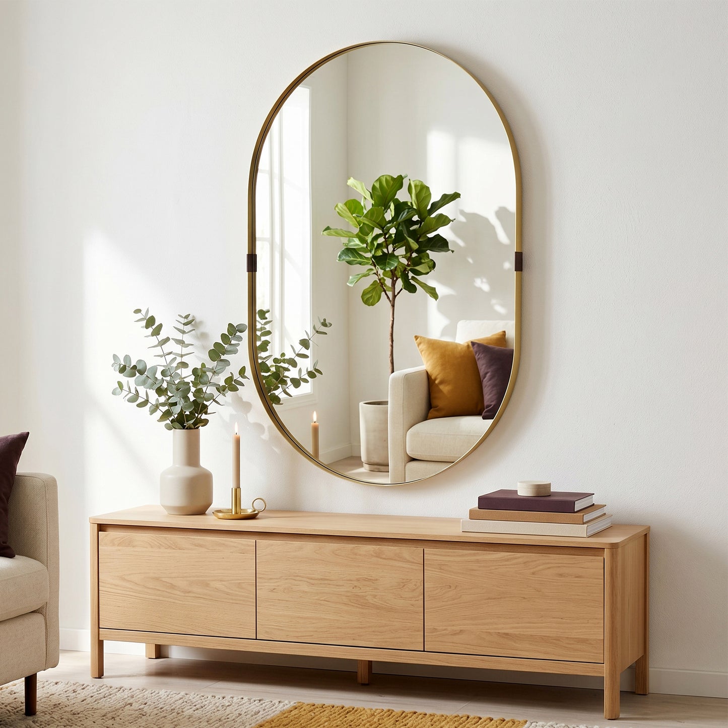 Wall Mirror with Elevated Aluminium Alloy Frame, 60 x 90 cm Bathroom Mirror with Tempered Glass for Living Room, Bedroom, Hallway, Gold Tone
