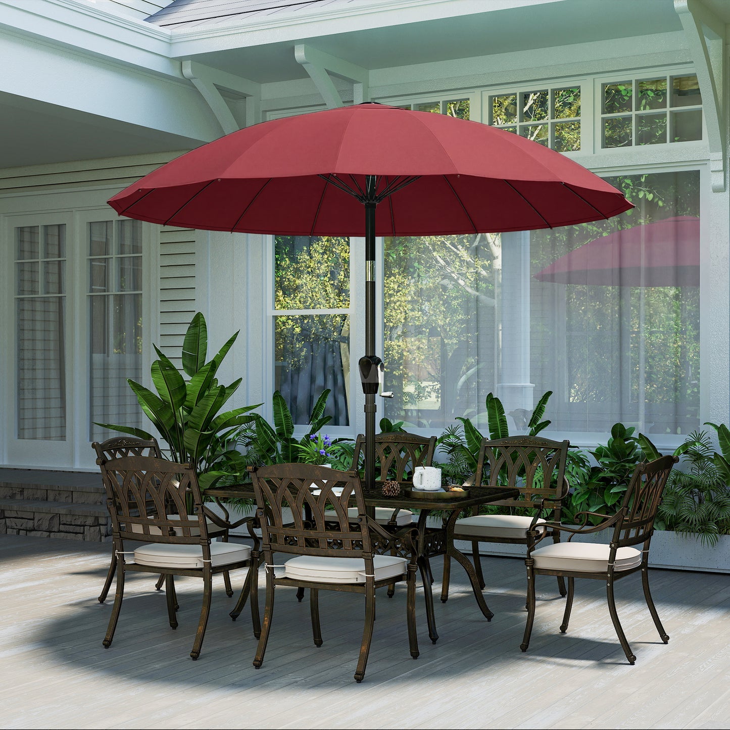 2m Shanghai Garden Parasol Umbrella, Outdoor Sun Shade, Wine Red