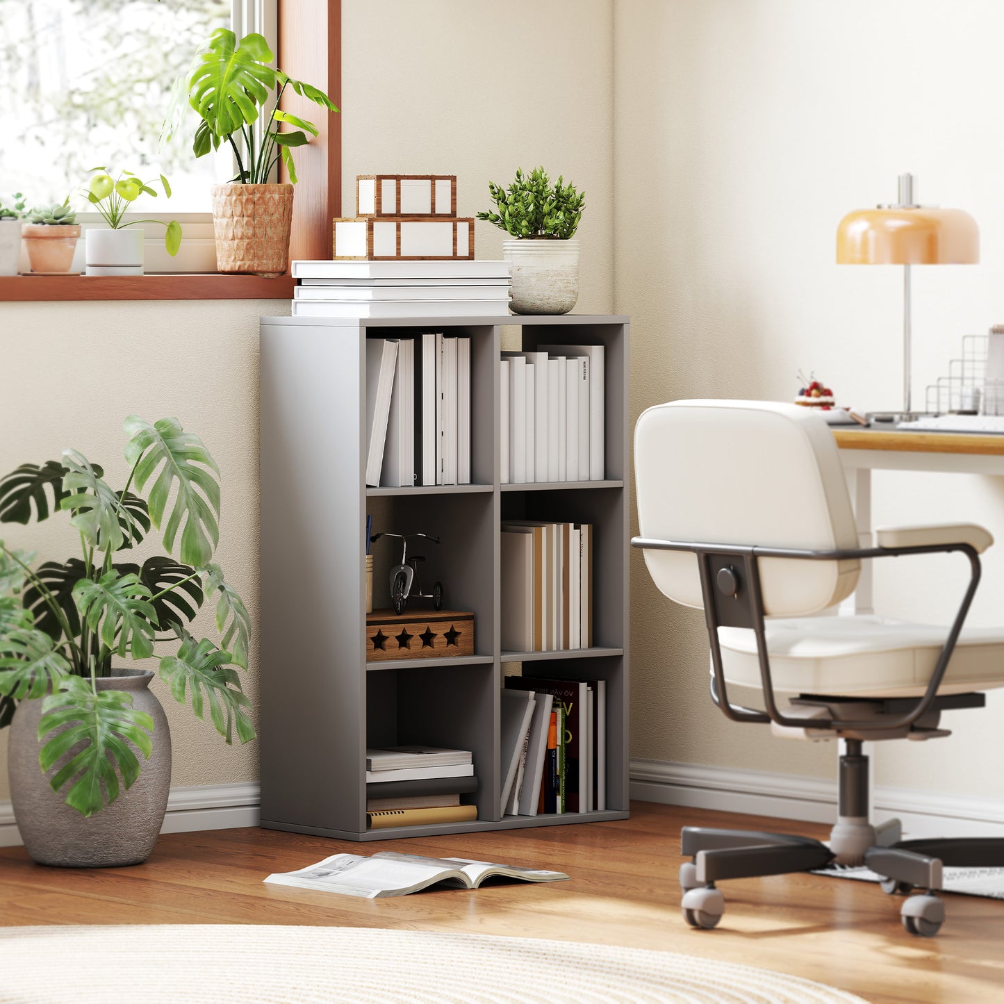 6-Cube Bookshelf, Display Shelving Unit for Home Office, Light Grey