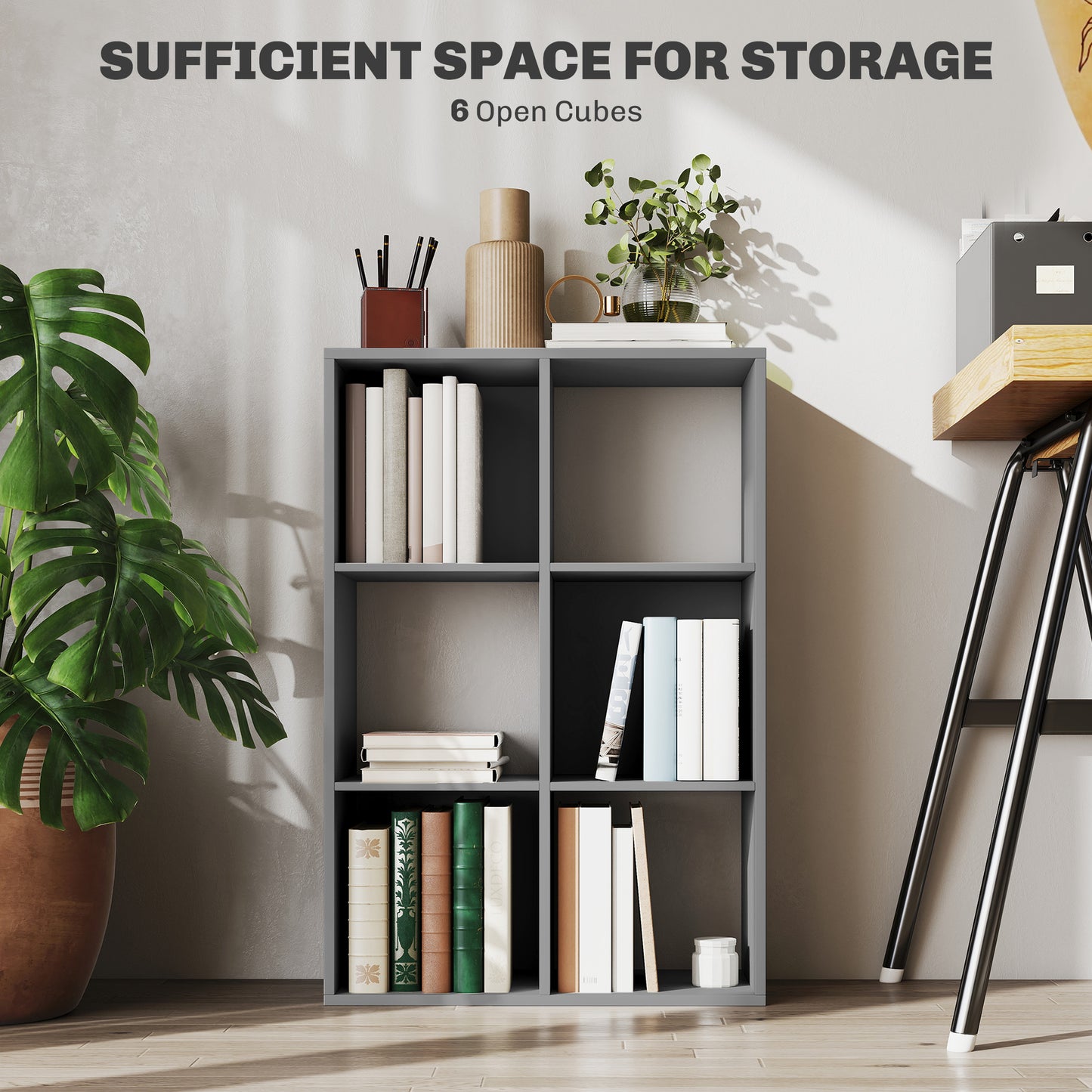 6-Cube Bookshelf, Display Shelving Unit for Home Office, Light Grey