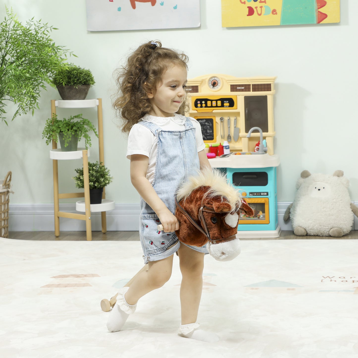 Stick Horse with Wood Wheels, Pony Neighing and Galloping Sounds