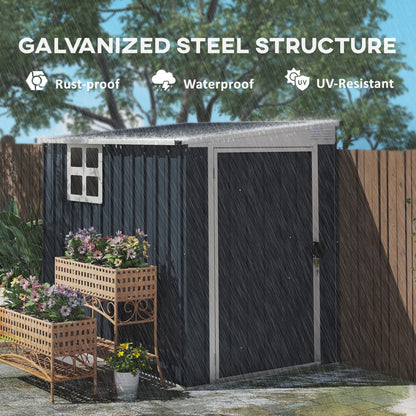 4 x 6ft Outdoor Garden Storage Shed, Metal Shed with Window, 2 Vents and Lockable Door for Garden, Patio, Dark Grey