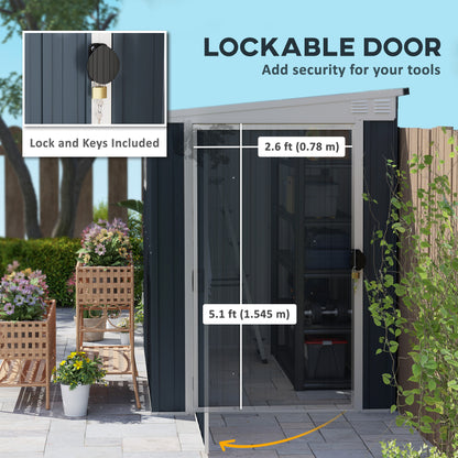 4 x 6ft Outdoor Garden Storage Shed, Metal Shed with Window, 2 Vents and Lockable Door for Garden, Patio, Dark Grey