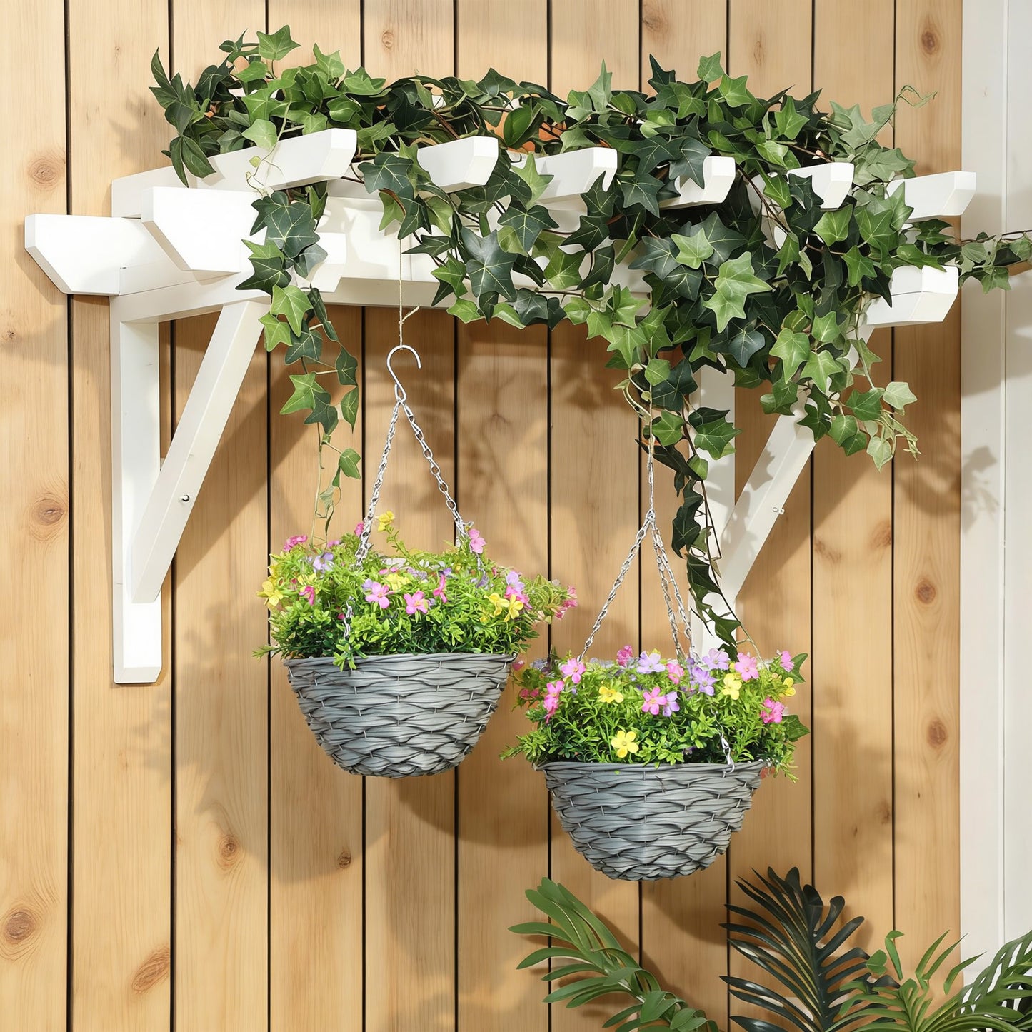 Set of 2 Artificial Cosmos Flowers, Hanging Planters with Basket