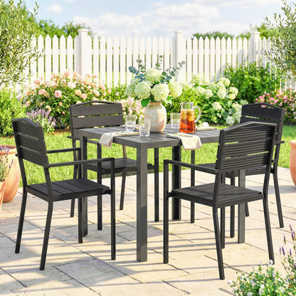 Garden Chairs Set of 4, Garden Dining Chairs, HDPE Seat, Black