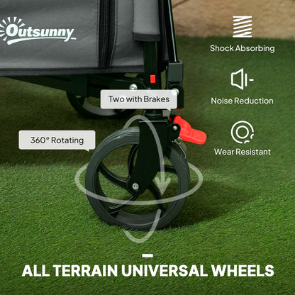 Folding Trolley on Wheels, Garden Cart with Openable Sides, Grey