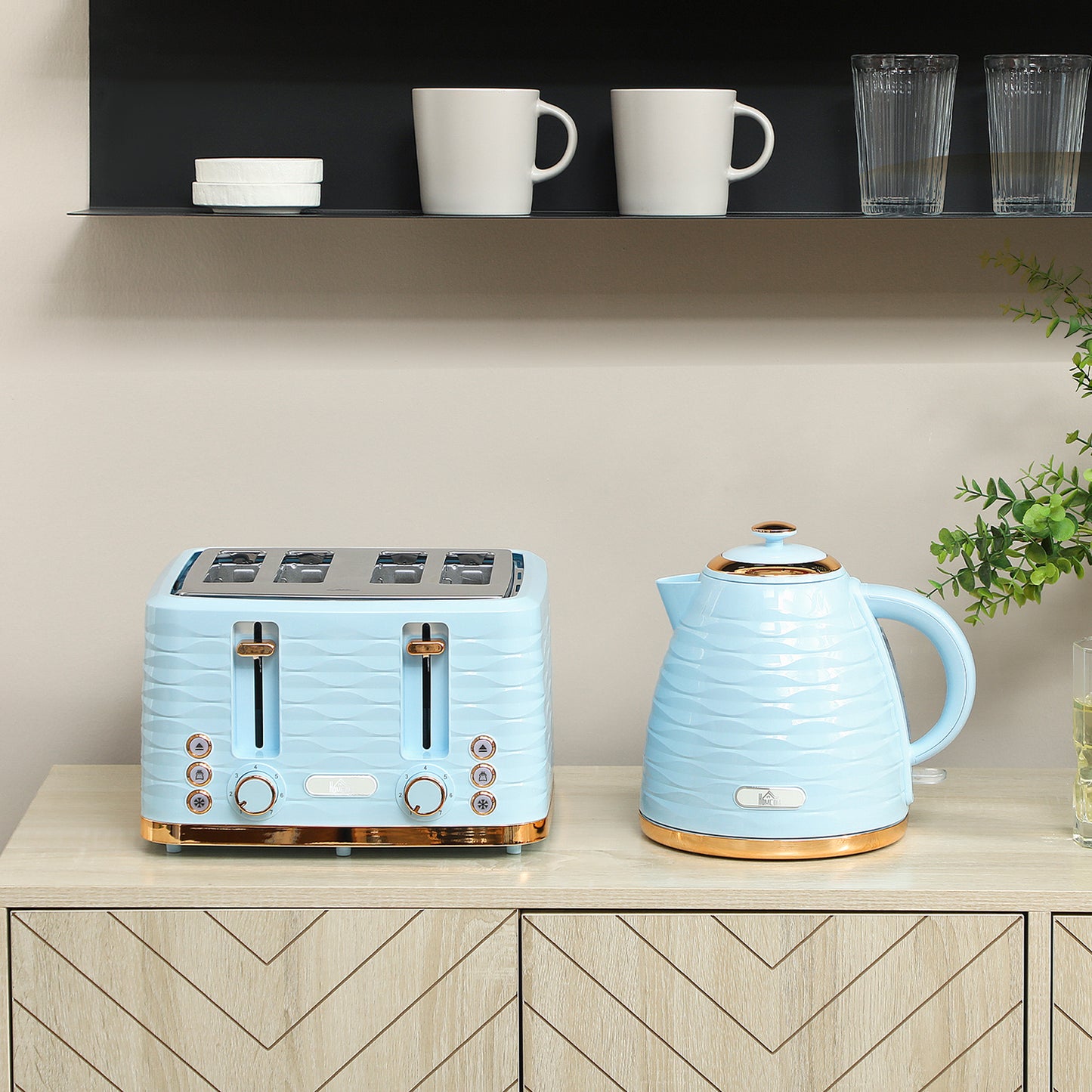 Kettle and Toaster Set 1.7L Kettle & 4 Slice Toaster Light, Blue