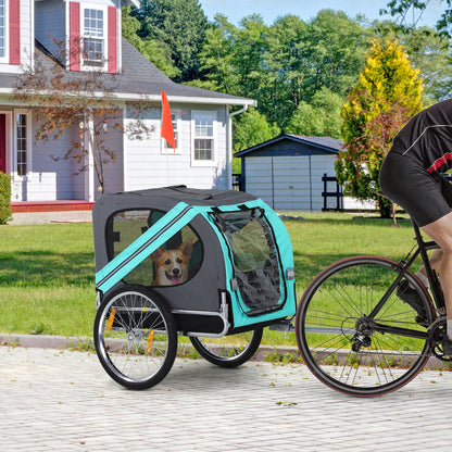 Dog Bike Trailer Folding Pet Trailer Dog Carrier Bicycle Steel Frame Jogger Stroller with Suspension - Green & Grey