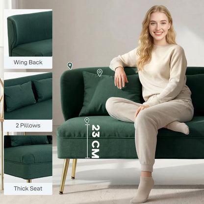 2 Seater Sofa, Small Sofa with Wing Back, Thick Seat, Dark Green