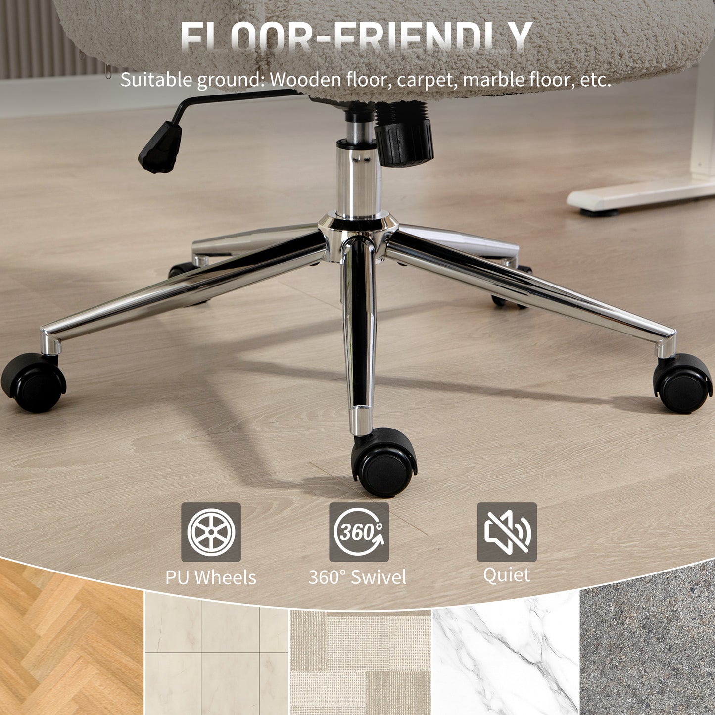 Office Chair with Adjustable Headrest, Comfy Desk Chair, Pale Grey
