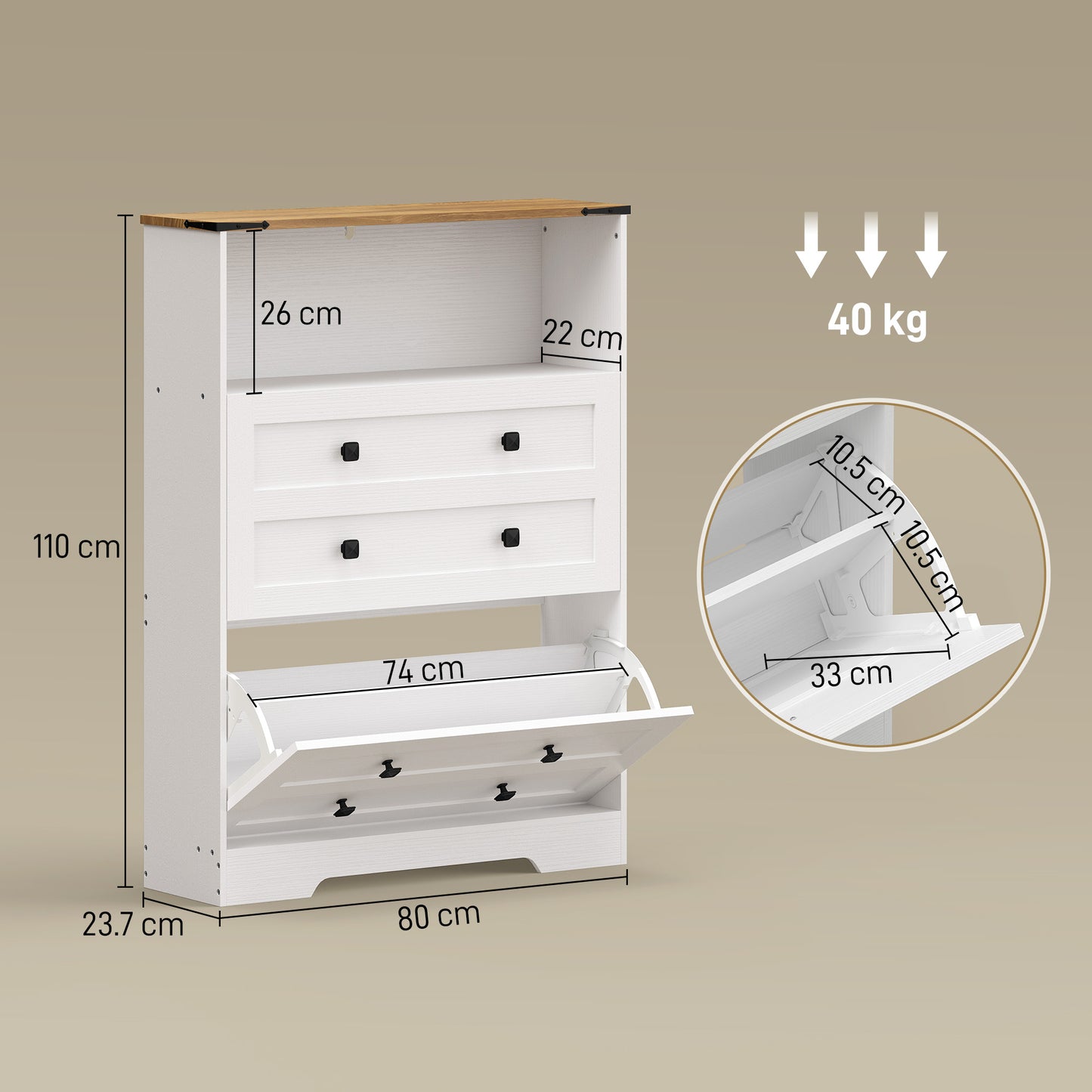 Narrow Shoe Cabinet, Farmhouse Shoe Storage Cabinet with 2 Flip Drawers, Adjustable Shelves and Open Shelf for Hallway, Space Saving, Holds 12-16 Pairs, White