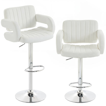 Bar Stools Adjustable Swivel with Armrest Set of 2 White
