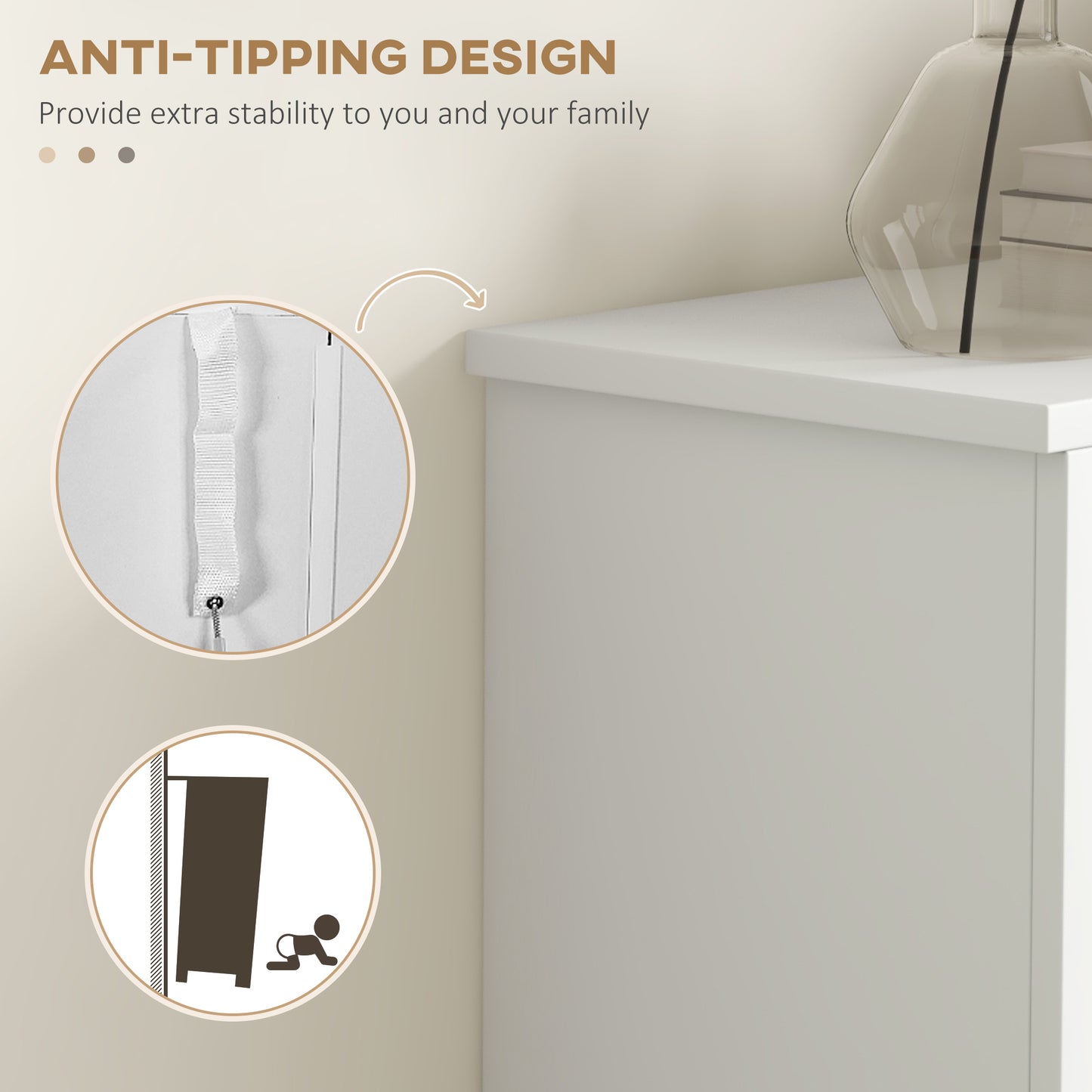 Modern Shoe Cabinet with 2 Flip Drawers and Adjustable Shelves, White