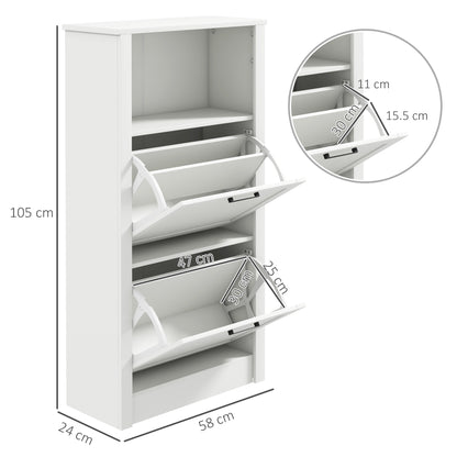 Modern Shoe Cabinet with 2 Flip Drawers and Adjustable Shelves, White