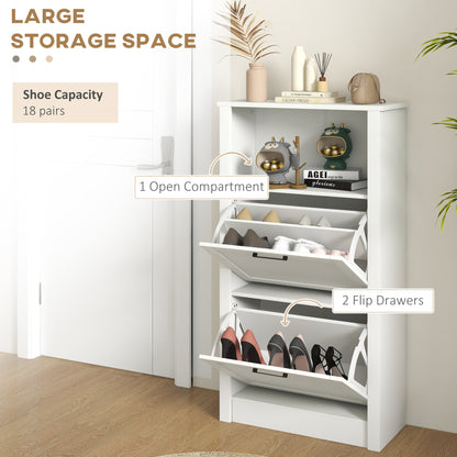 Modern Shoe Cabinet with 2 Flip Drawers and Adjustable Shelves, White