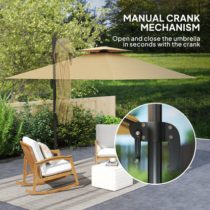 2.5m Cantilever Parasol, Garden Parasol with Lights, Khaki