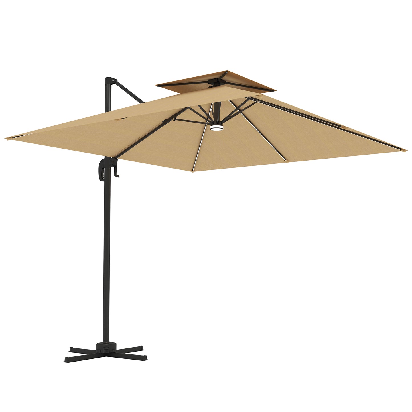2.5m Cantilever Parasol, Garden Parasol with Lights, Khaki