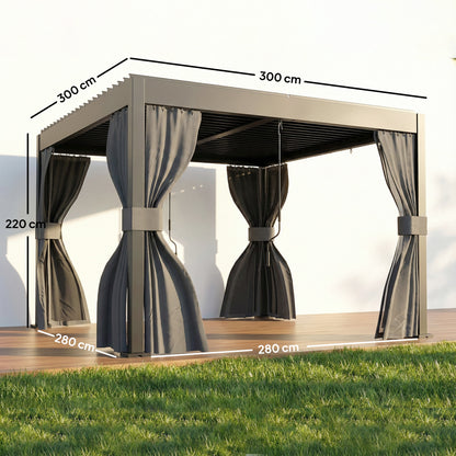 3 x 3 m Louvered Pergola with Metal Louvred Roof, Aluminium Frame