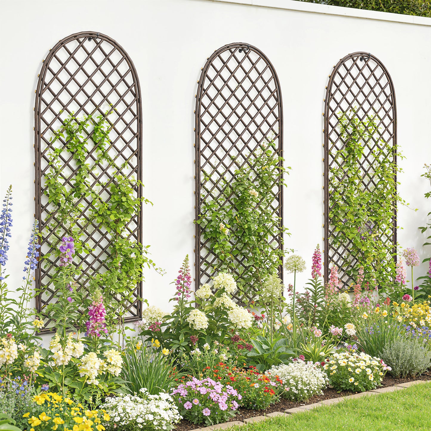 Garden Arch, Wicker Trellis Support Frame with Dome Top, Natural
