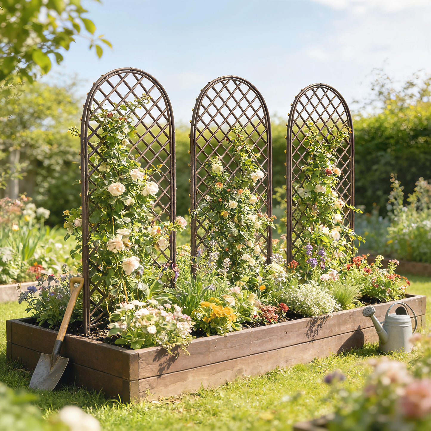 Garden Arch, Wicker Trellis Support Frame with Dome Top, Natural